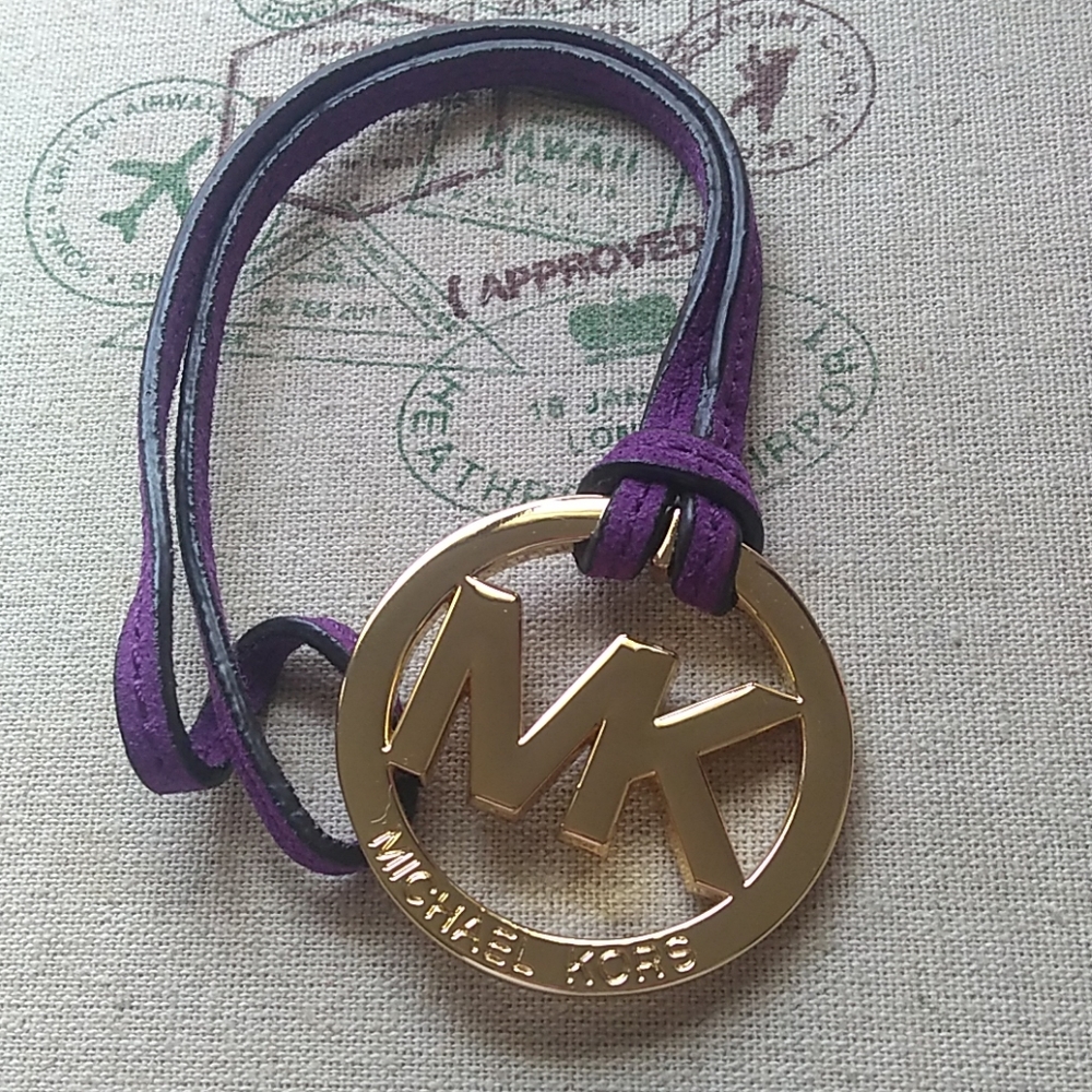 Michael Kors Gold Logo Keychain with Purple Suede
